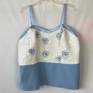 Champagne Italy Beaded Baby Blue & Ivory Elegant Floral Strappy Top - Size 22